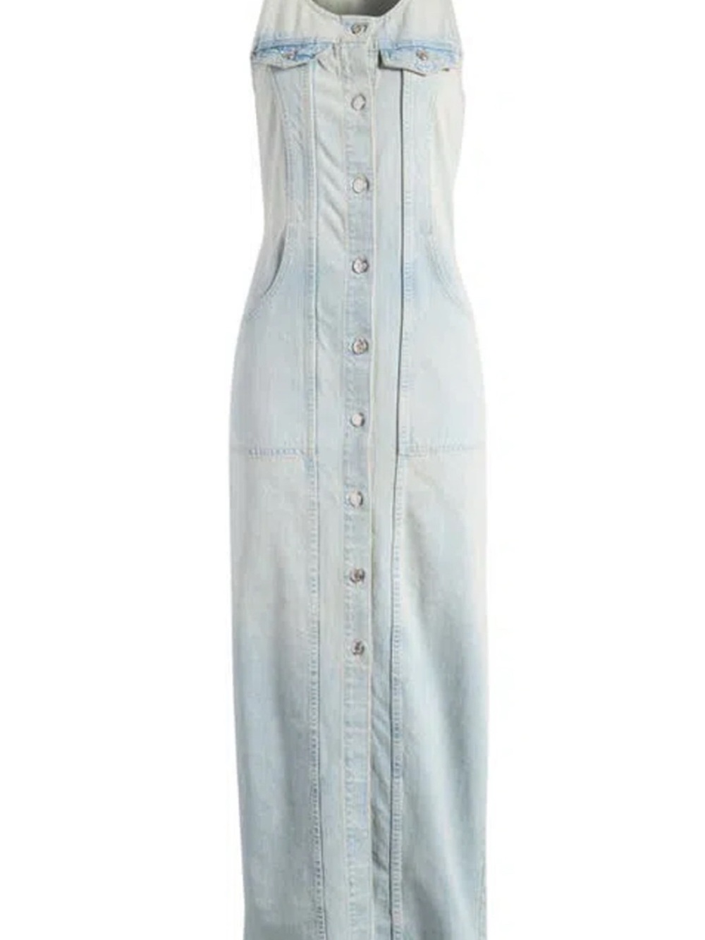 Topshop Light Wash Denim Button-Front Maxi Dress